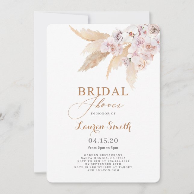 Pampas Grass boho Bridal Shower Invitation (Front)
