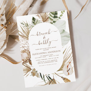 Pampas Grass Boho Brunch & Bubbly Bridal Shower In Invitation