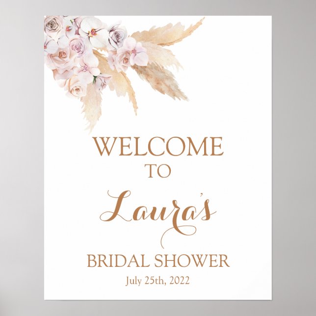 Pampas Grass Boho Chic Bridal Welcome sign (Front)