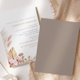 Pampas Grass Boho Chic Floral Graduation Invitation