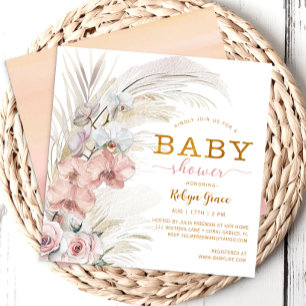 Pampas Grass Boho Chic Girl Baby Shower Invitation