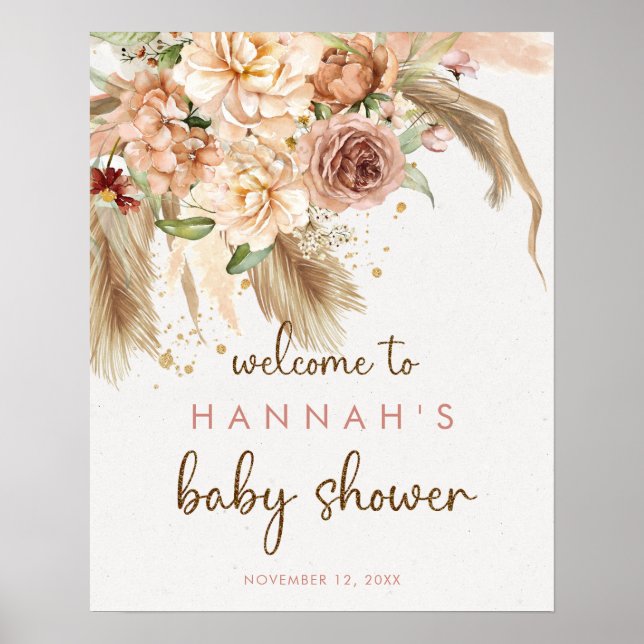 Pampas grass boho desert baby shower welcome sign (Front)