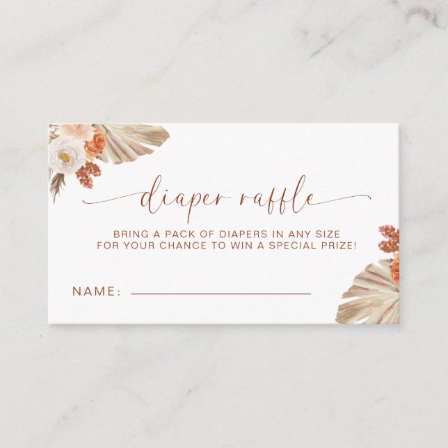 Pampas Grass Boho Diaper Raffle Desert Baby Shower Enclosure Card (Front)