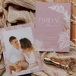 Pampas Grass Boho Dusty Rose Photo Bridal Shower Invitation