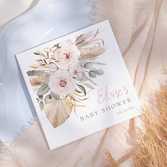 Pampas Grass Boho Elegant Girl Baby Shower Napkin (Creator Uploaded)