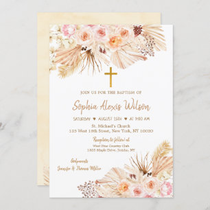 Pampas Grass Boho Floral Baptism Invitation