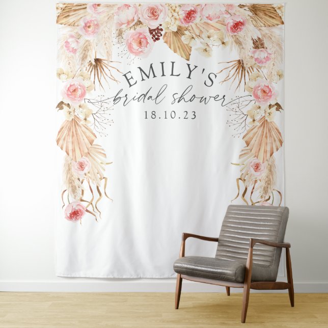 Pampas grass Boho Floral Bridal Shower backdrop Tapestry (In Situ)