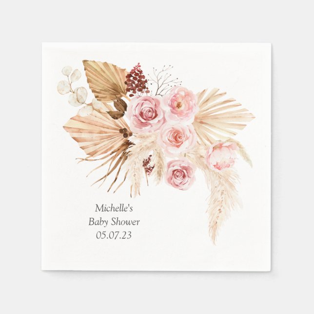Pampas grass Boho Floral elegant Baby Shower Napkin (Front)
