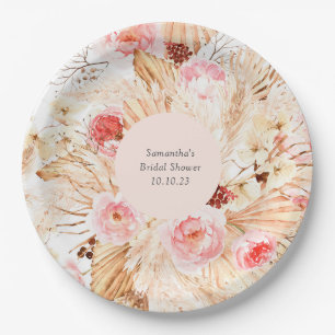 Pampas Grass Boho Floral Patterned Bridal Shower  Paper Plate