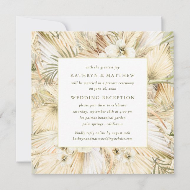 Pampas Grass Boho Floral Post Wedding Reception Invitation (Front)