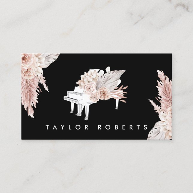 pampas grass boho flowers piano business card (Front)