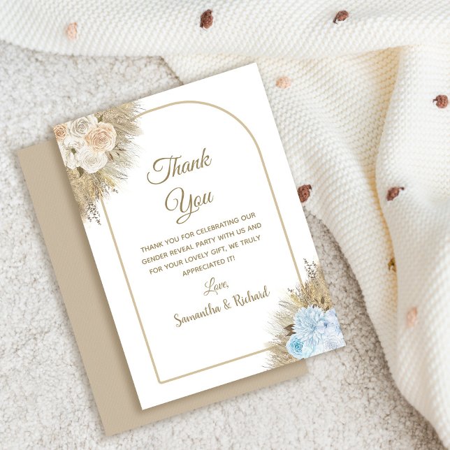 Pampas Grass Boho Gender Reveal Party Thank You Card (Creator Uploaded)
