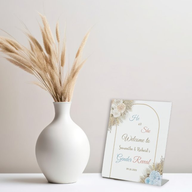 Pampas Grass Boho Gender Reveal Welcome Pedestal Sign (Creator Uploaded)
