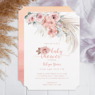Pampas Grass Boho Girl Baby Shower Floral Invitation
