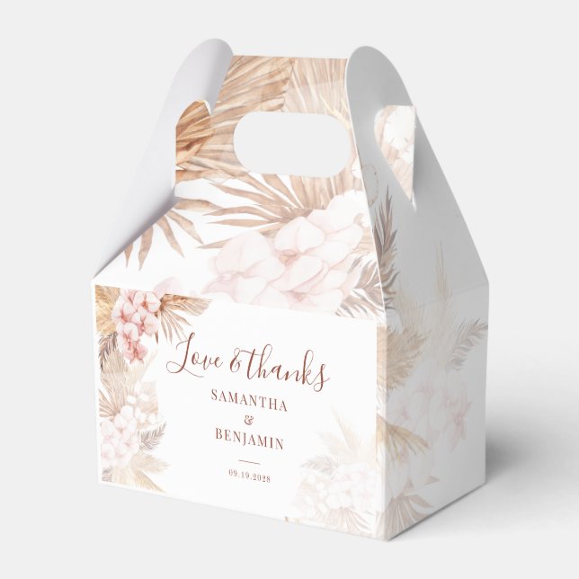 Pampas Grass Boho Love and Thanks Wedding Favour Box (Front Side)