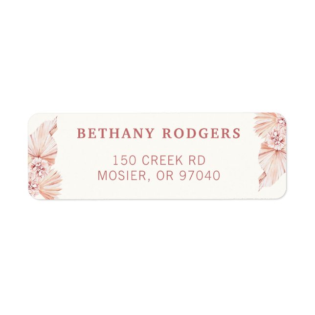 Pampas Grass Boho Modern Envelope Return Address Label (Front)