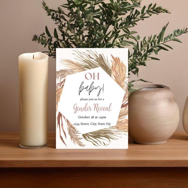 Pampas Grass Boho Neutral Gender Reveal Invitation (Creator Uploaded)