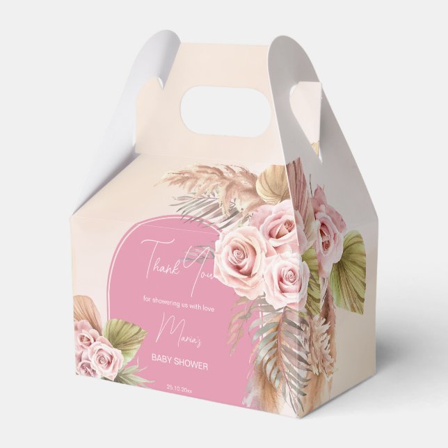 Pampas grass boho pink arch baby shower favour box (Front Side)