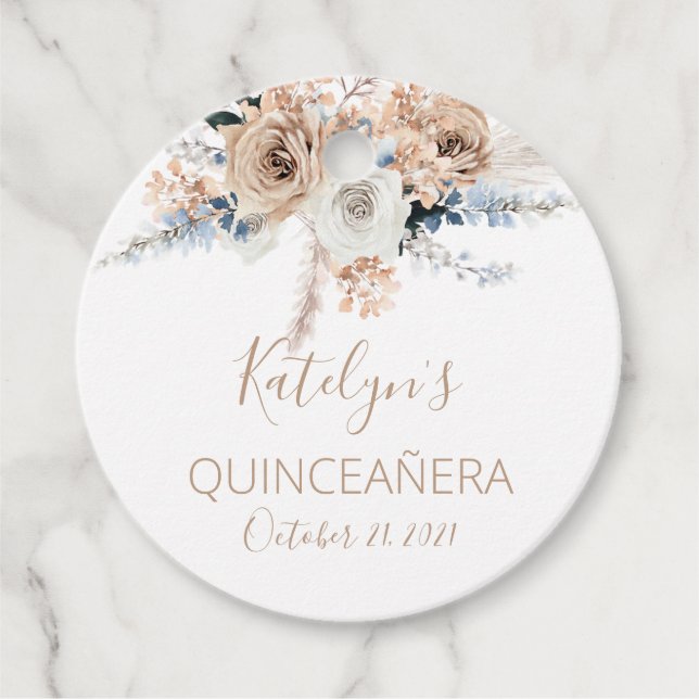 Pampas Grass Boho Quinceañera  Favour Tags (Front)