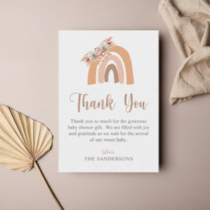 Pampas Grass Boho Rainbow Pink Baby Shower Thank You Card