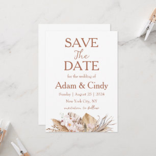 pampas grass boho save the dates invitation