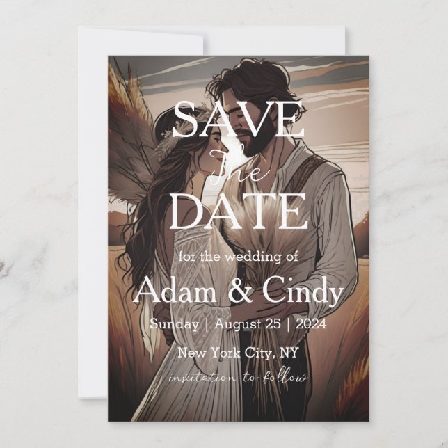 pampas grass boho save the dates invitation (Front)
