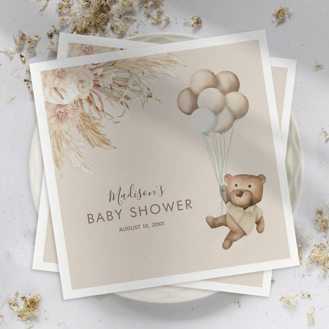 Pampas Grass Boho Teddy Bear Baby Shower Napkins (Creator Uploaded)