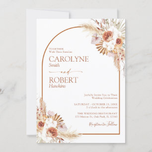 Pampas Grass Boho Terracotta All In One Wedding Invitation