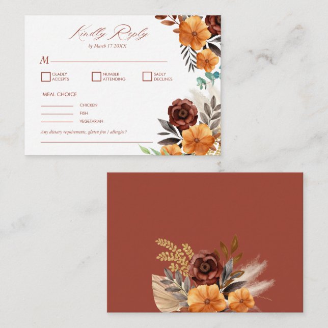 Pampas Grass Boho Terracotta Fall Rustic RSVP Card (Front/Back)