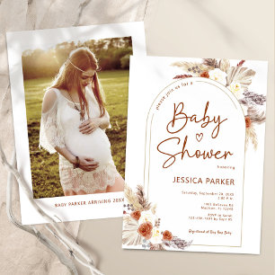 Pampas Grass Boho Terracotta Photo Baby Shower Invitation