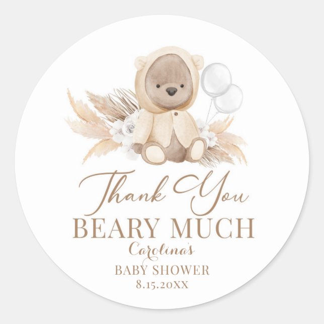 Pampas Grass Boho Thank You Beary Much Sticker (Front)