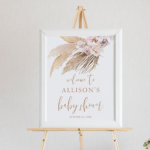 Pampas grass boho theme baby shower welcome sign