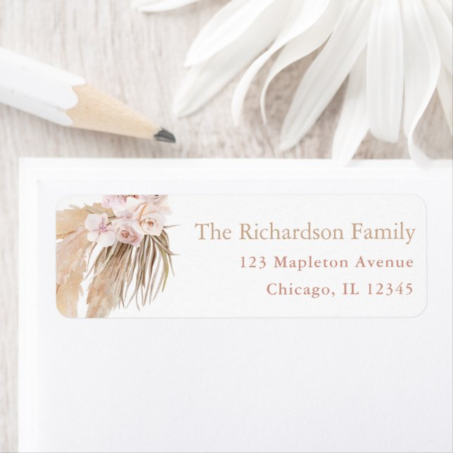 Pampas grass boho tropical leaves bohemian return address label (Insitu)