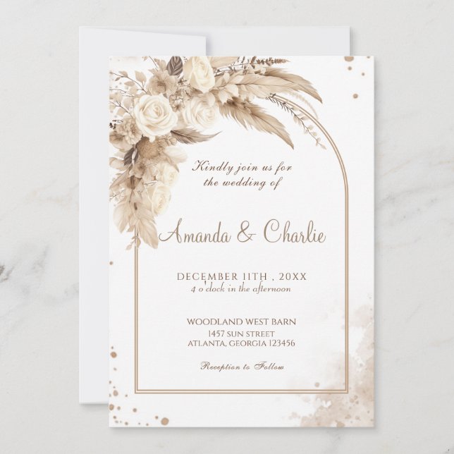 Pampas Grass Boho Wedding  Invitation (Front)