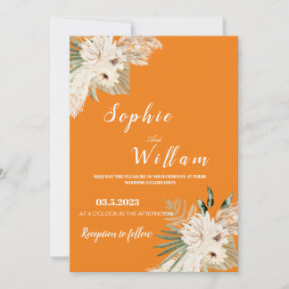 Pampas Grass Boho Wedding Invitation，Editable Invitation