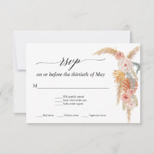 Pampas Grass Boho White Floral Tropical Palm RSVP Card