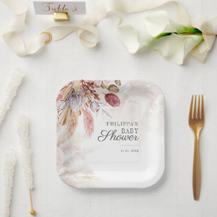 Pampas Grass Botanical Terracotta Baby Shower Paper Plate