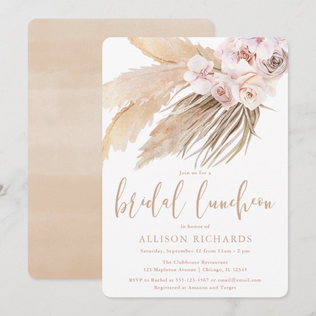 Pampas grass bridal luncheon boho bohemian desert invitation (Front/Back)