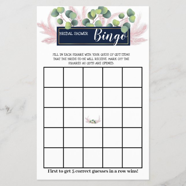 Pampas Grass  Bridal Shower Bingo Game Card (Front)