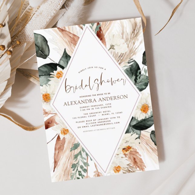 Pampas Grass Bridal Shower Boho Eucalyptus  Invita Invitation (Creator Uploaded)