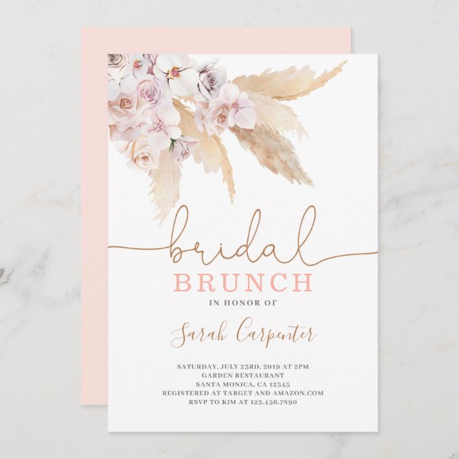 Pampas Grass Bridal Shower brunch invitation (Front/Back)