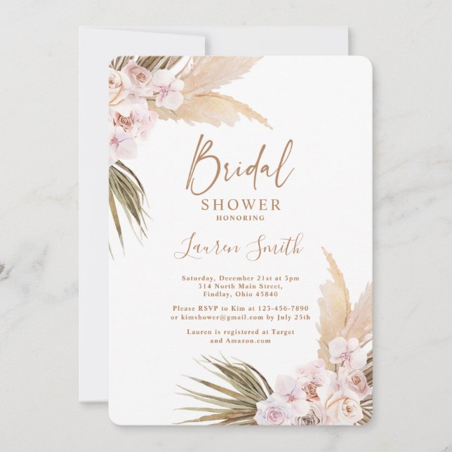 Pampas Grass bridal shower Invitation (Front)
