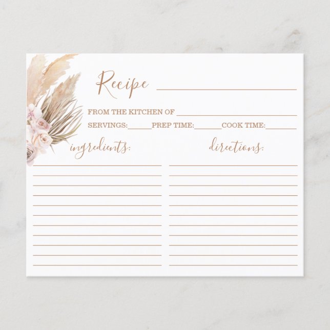 Pampas Grass Bridal Shower Recipe Card (Front)