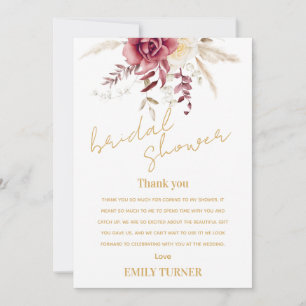 Pampas grass bridal shower thank you card