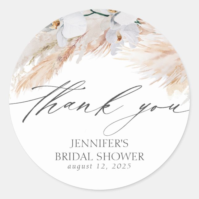 Pampas Grass Bridal Shower Thank You Classic Round Sticker (Front)