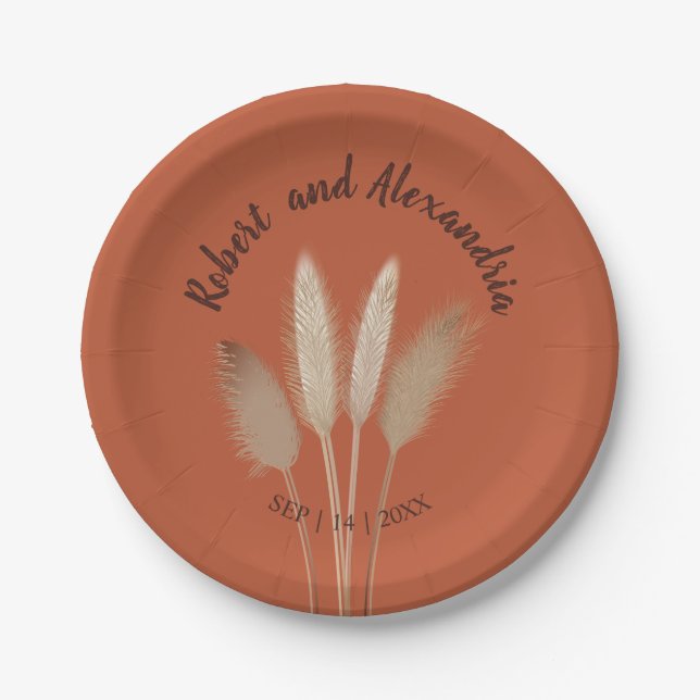 Pampas Grass Bridal Shower Wedding Reception Paper Plate (Front)