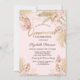 Pampas Grass Butterflies Quinceañera  Invitation