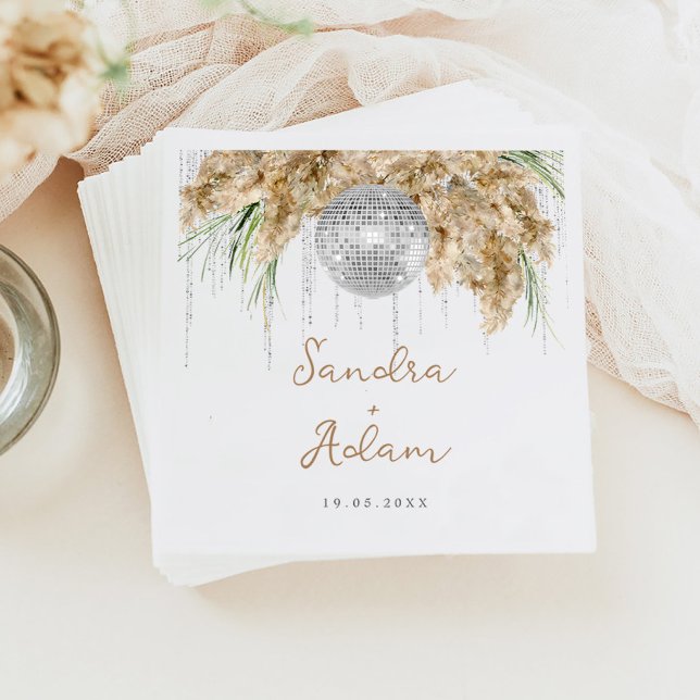 Pampas Grass Disco Ball Boho Wedding Napkin (Creator Uploaded)