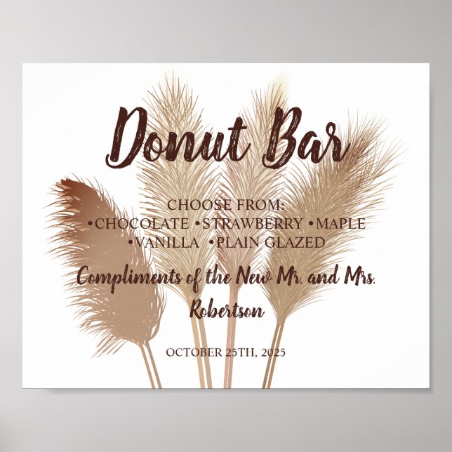 Pampas Grass Doughnut Bar Bridal Shower Wedding Si Poster (Front)