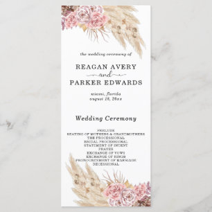 Pampas Grass Dried Floral Rose Purple Wedding Program